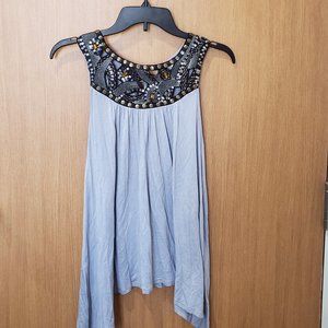 Babydoll sleeveless tunic with gold & silver sequins, stones, studs, MED